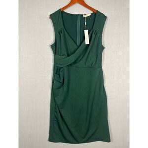 Green Cocktail Dress Womens 2XL Belle Poque Sheath Surplice V-Neck Ruched Retro